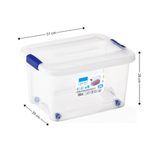 Cargar imagen en el visor de la galería, Caja de Plástico  35L transparente con ruedas, Sets de 3
