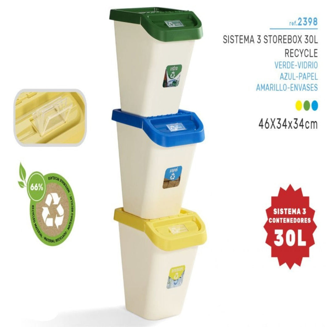 Contenedores Store Box Reciclaje 30L, Sets de 3