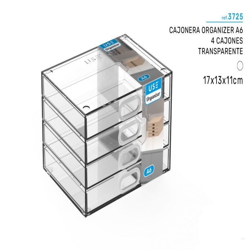 Organizador 4 Cajones Apilable A6 Transparente